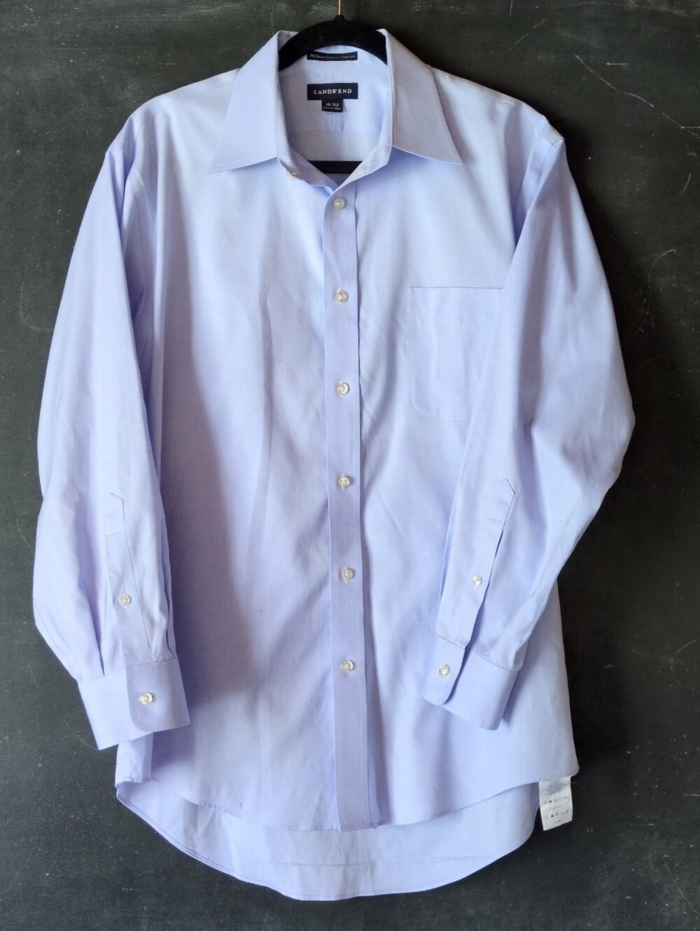 Land's End Mens No Iron Pinpoint Oxford Blue Dress Shirt Sz 16/32
